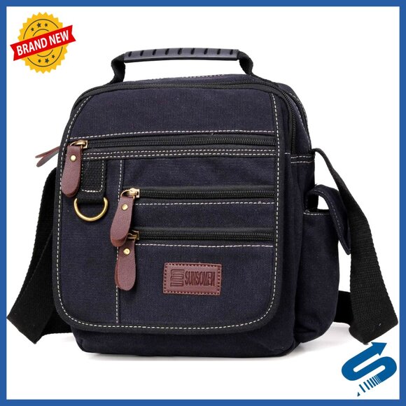 Vintage Canvas Messenger Bag Adjustable Crossbody Work Bag Multi-Function